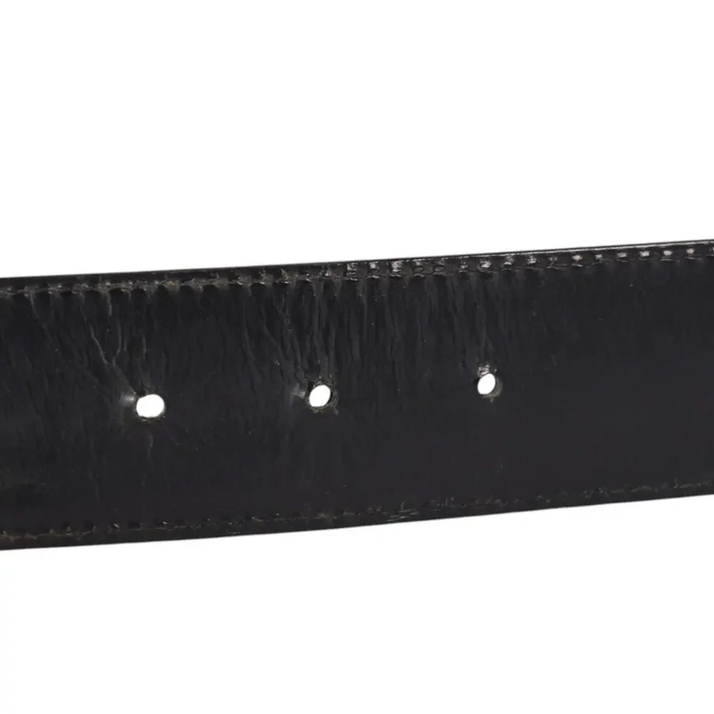 Gucci GG Monogram Black Leather Belt Silver Buckle Italy